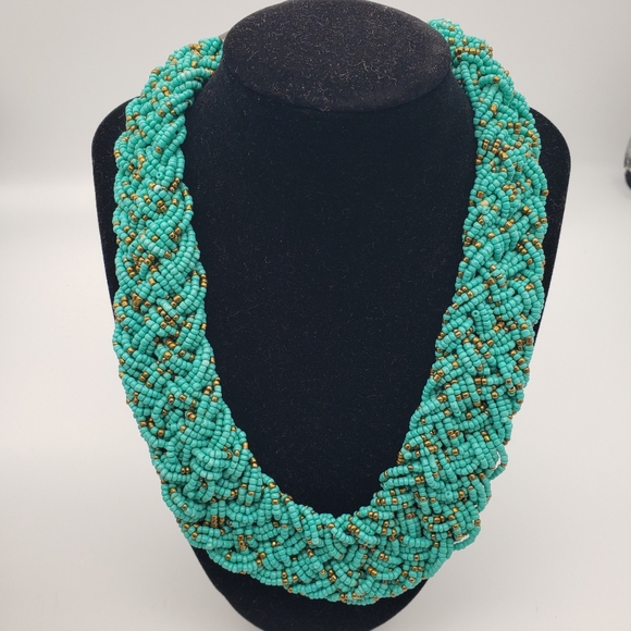 Seed Bead Collar Necklace Blue with Extender - Picture 3 of 8